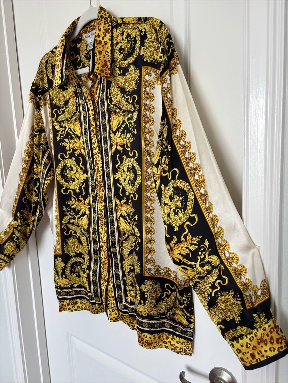 Vintage 100% Silk Paolo Santini Leopard Baroque Shirt 16 Maximalist - Picture 4 of 10